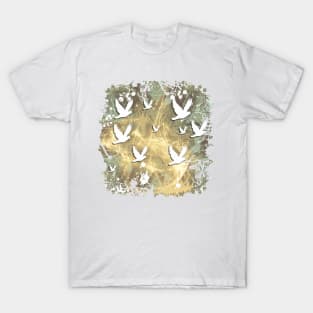 Birds on beige messy kaleidoscope T-Shirt